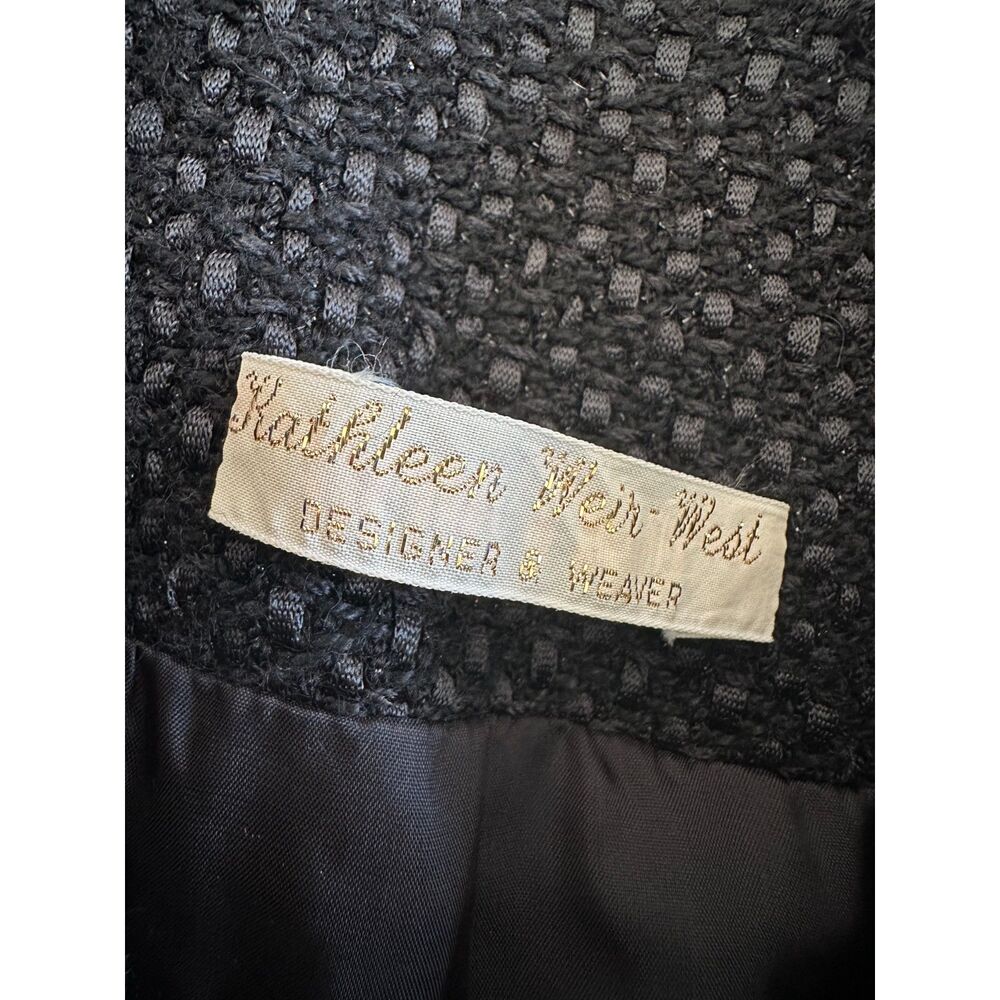 Vintage Asian Style Frog Closure Textured Tweed Jacket Black Mandarin Collar XL - Picture 3 of 8